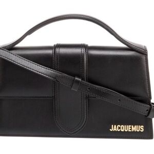 Jacquemus Black Structured Leather Top-Handle Bag with Gold Logo